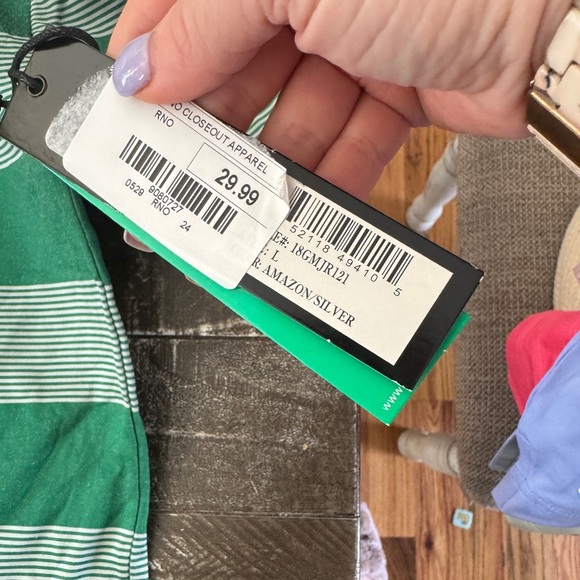 18 GREENS NWT Future Champion Gear Green Striped Polo Performance Cotton L 12-14 - Picture 5 of 6